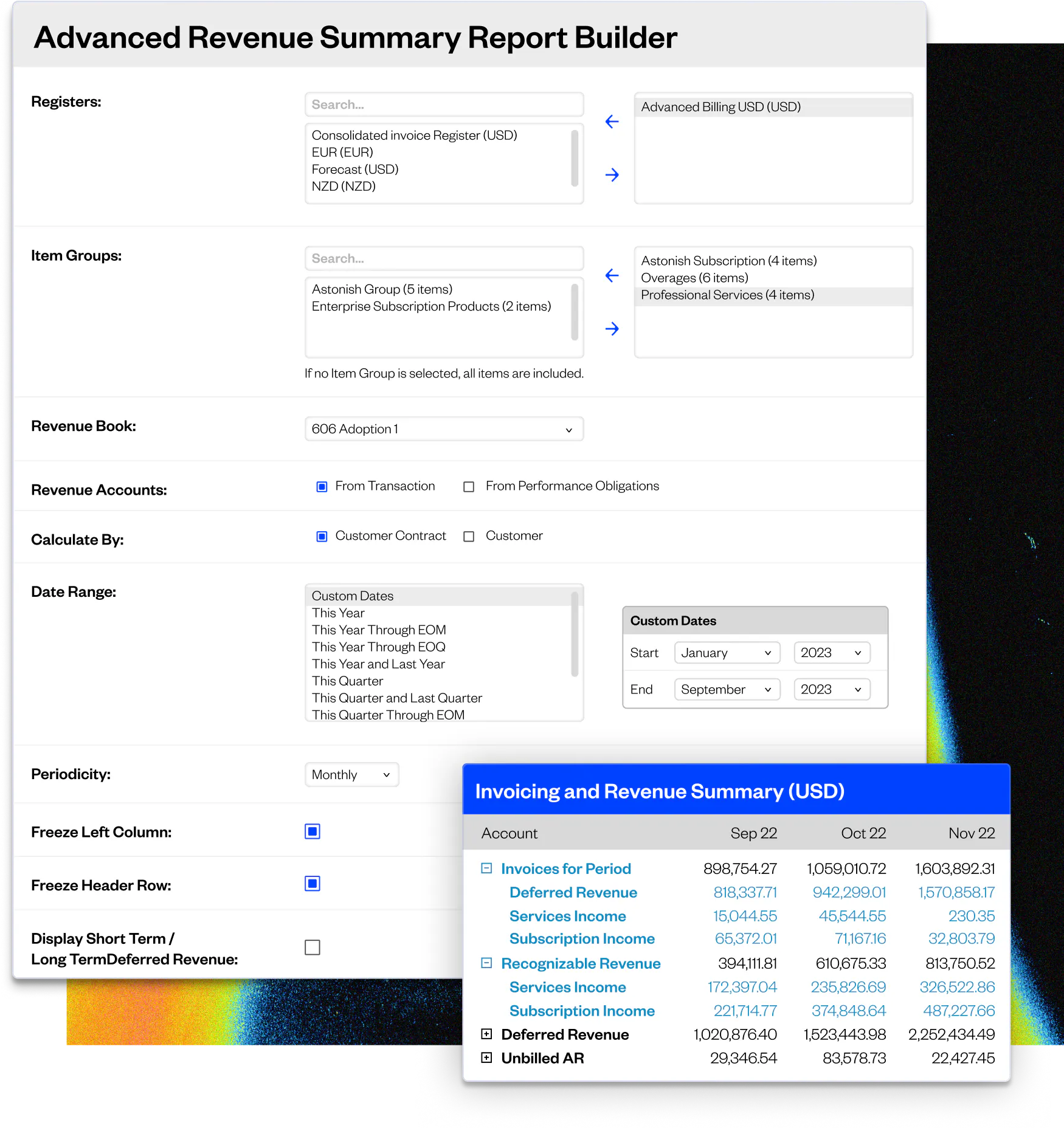 Advanced Revenue Summary Report Builder